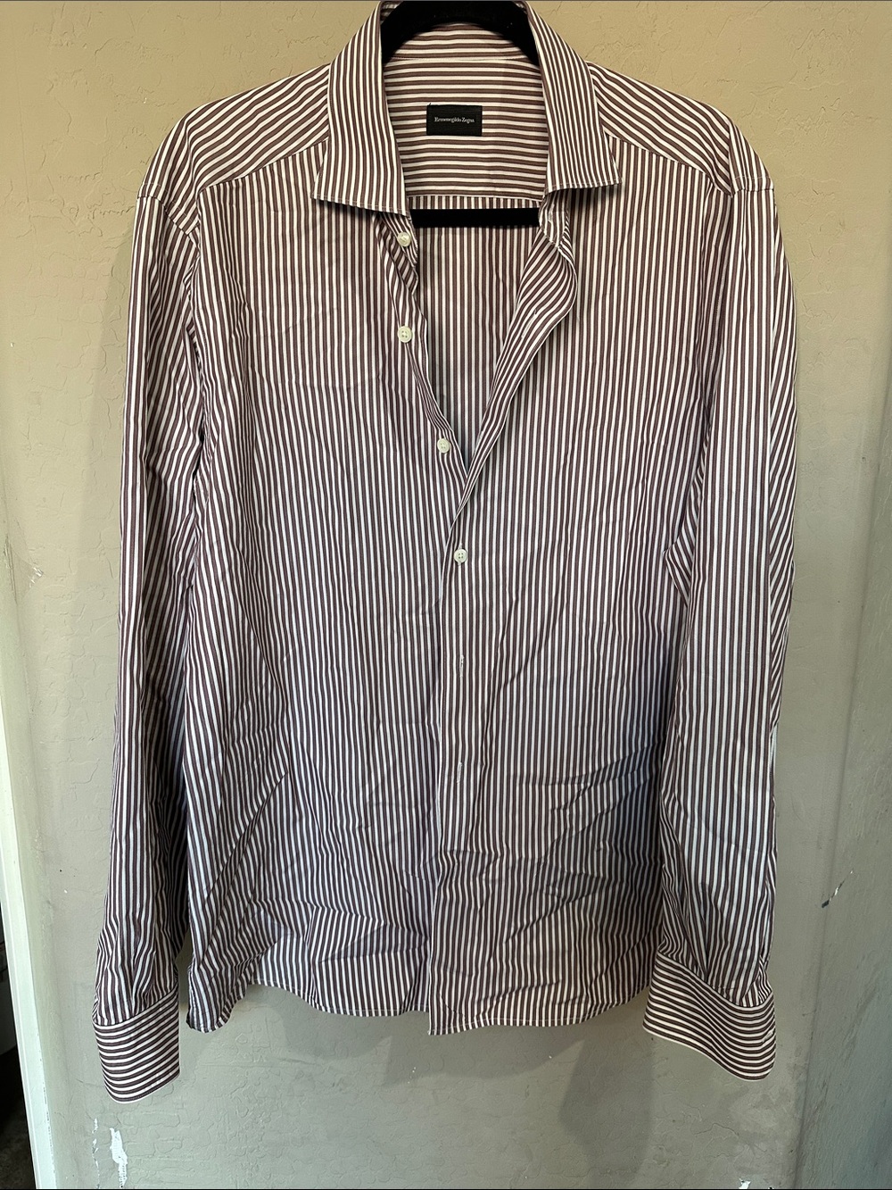 Ermenegildo Zegna Purple and White Striped Dress Shirt